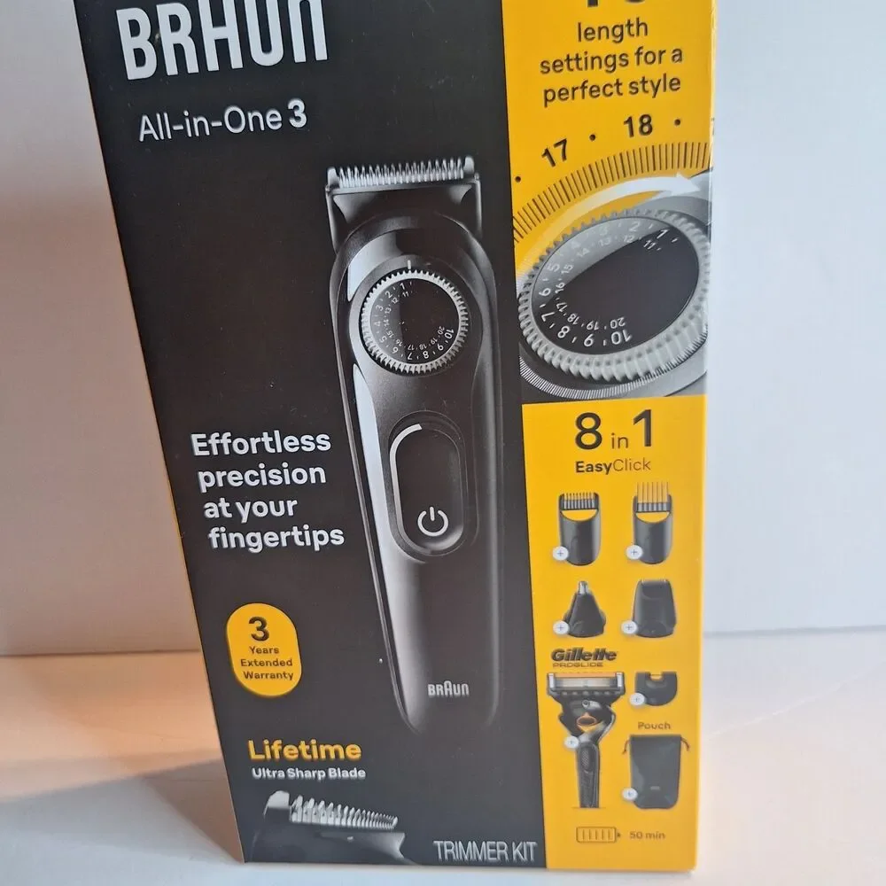 Braun Series 3 All-in-One 8-in-1 Electric Beard Trimmer Kit + Razor AIO3470 NEW